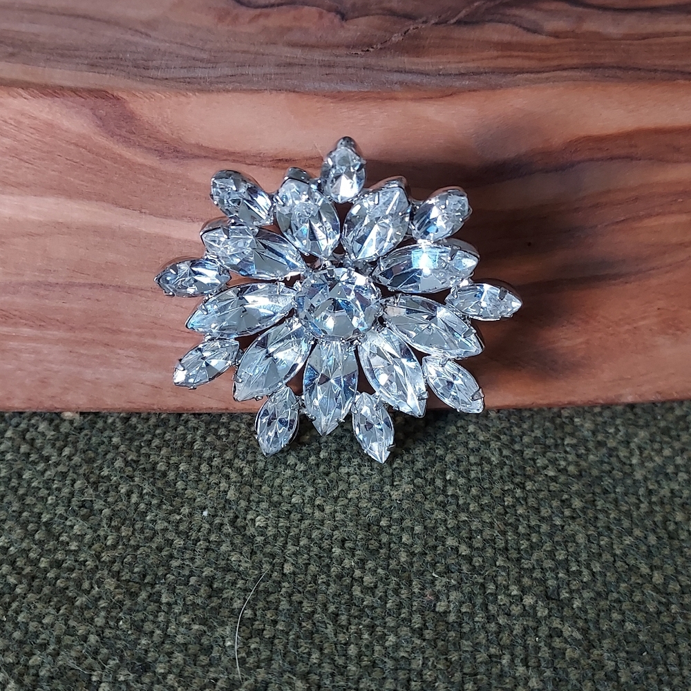 Vintage Silver Crystal Brooch